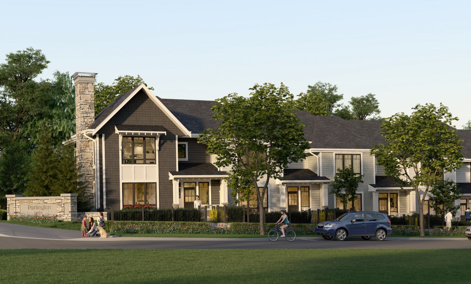 Partington Creek townhomes by Polygon &mdash; exterior street view on Burke Mountain, Coquitlam